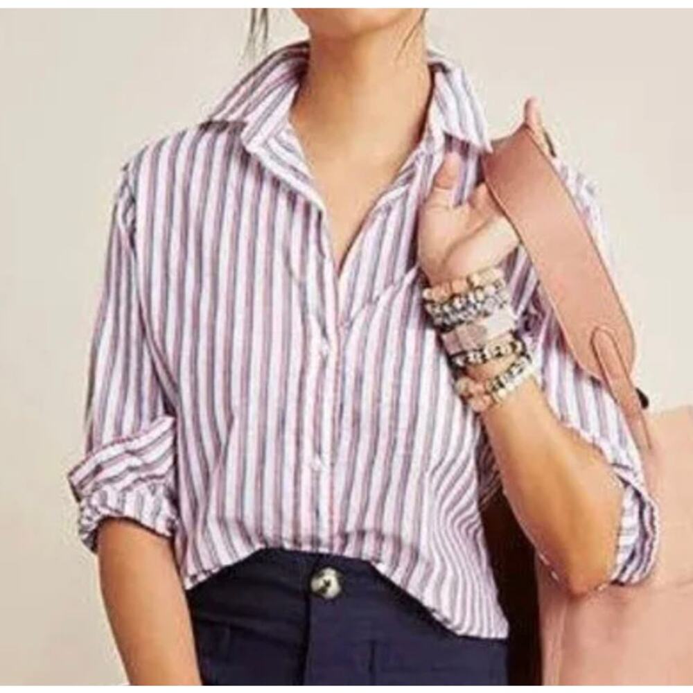 Grayson Frank & Eileen The Hero Button Down Shirt Red Blue White Stripe XS